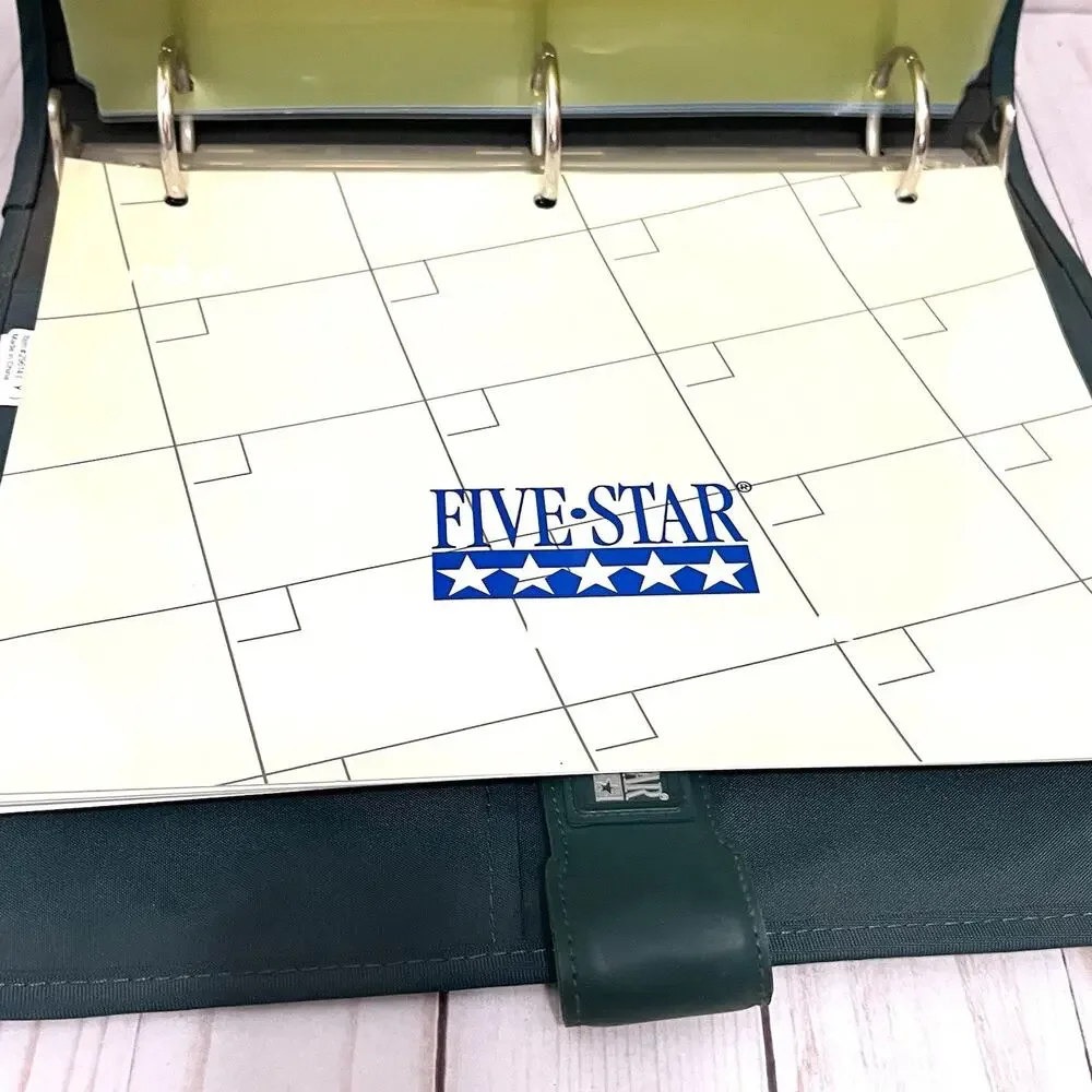 Vintage Y2K Mead 5 Star First Gear Zipper Binder 3 Ring 3” Forest Green Calendar